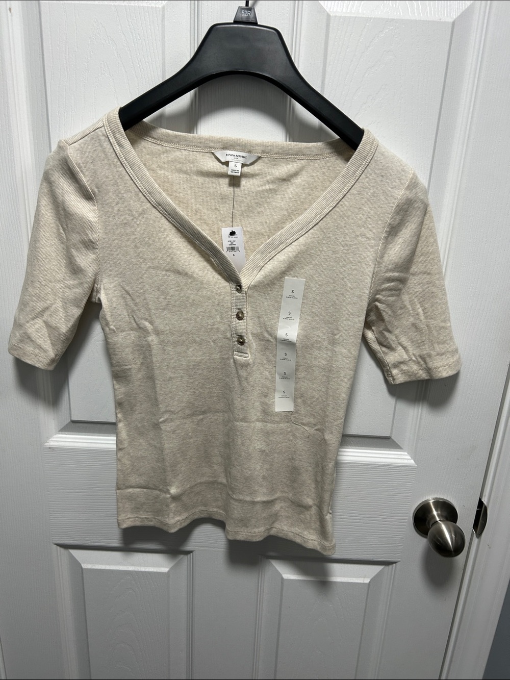 NWTSoft V-Neck Henley Top in Beige - Size S